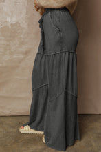 Load image into Gallery viewer, Black Mineral Wash Tiered Wide Leg Patchwork Drawstring Pants
