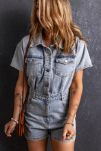 Cargar imagen en el visor de la galería, Light Blue Vintage Washed Buttons Pocketed Denim Romper
