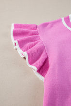 Load image into Gallery viewer, Bonbon Edge Piping Ruffled Sleeve Round Neck Knit Top
