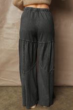 Load image into Gallery viewer, Black Mineral Wash Tiered Wide Leg Patchwork Drawstring Pants
