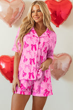 Load image into Gallery viewer, Pink Bow Print Half Sleeve Shirt and Shorts Pajamas Set
