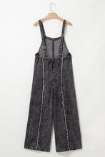 Load image into Gallery viewer, Dark Grey Light Wash Frayed Exposed Seam Wide Leg Denim Overall
