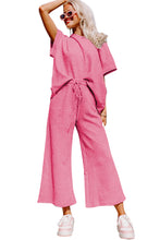 Load image into Gallery viewer, Strawberry Pink Textured Loose Fit T Shirt and Drawstring Pants Set
