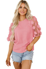 Load image into Gallery viewer, Dusty Pink Contrast Applique Mesh Half Sleeve Blouse
