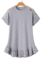 Load image into Gallery viewer, Light Grey Lace Floral Patchwork Ruffled T-shirt Dress
