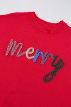 Cargar imagen en el visor de la galería, Fiery Red Tinsel Merry Letter Drop Shoulder Baggy Sweater
