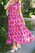 Cargar imagen en el visor de la galería, Bonbon Retro Print Twisted Front Ruffled Sleeve Maxi Dress
