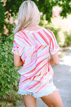 Cargar imagen en el visor de la galería, Multicolour Abstract Print High Low Short Sleeve Blouse
