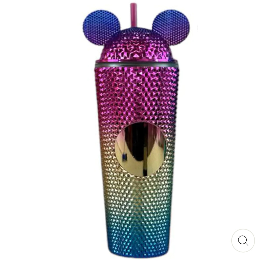Brand New Mickey Mouse Tumbler Holographic Multicolor Studded Trendy Domed