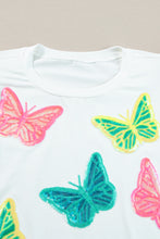 Load image into Gallery viewer, White Colorful Sequin Butterfly Puff Sleeve Top Shorts Set
