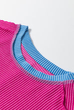 Cargar imagen en el visor de la galería, Bright Pink Textured Contrast Trim Round Neck T Shirt
