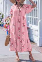 Cargar imagen en el visor de la galería, Pink Notched Neck Flutter Short Sleeve Floral Print Maxi Dress
