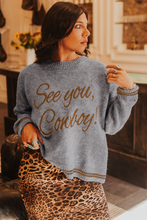 Load image into Gallery viewer, Light Grey See You Cowboy Embroidered Western Graphic Sweater
