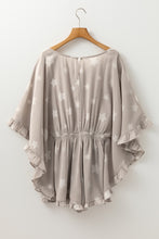 Load image into Gallery viewer, Gray Star Print Crinkle Textured Kimono Ruffle Sleeve Romper
