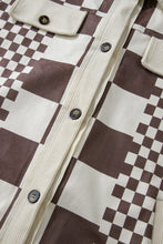 Cargar imagen en el visor de la galería, Brown Checkered Print Patchwork Corduroy Shacket
