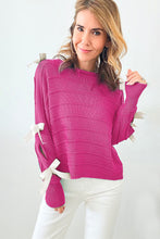 Load image into Gallery viewer, Hot Pink Bow Knot Cut Out Round Neck Loose Sweater
