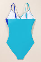 Load image into Gallery viewer, Light Blue Crossover Colorblock Cutout One Piece Swimsuit
