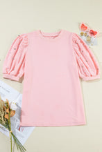 Load image into Gallery viewer, Light Pink Rhinestone Pearl Puff Half Sleeve Top
