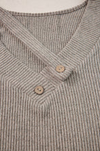 Load image into Gallery viewer, Pale Khaki Ribbed Buttoned Strappy V Neck Tee
