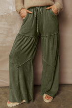 Cargar imagen en el visor de la galería, Vineyard Green Mineral Wash Tiered Wide Leg Patchwork Drawstring Pants
