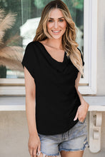 Cargar imagen en el visor de la galería, Black Cowl Neck Bat Sleeve T Shirt
