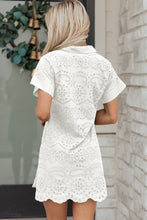 Load image into Gallery viewer, Rose Red Solid Color Eyelet Embroidered T Shirt Mini Dress
