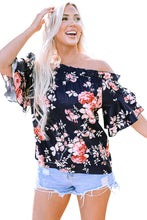 Cargar imagen en el visor de la galería, Blue Ruffle Off Shoulder Flounce Sleeve Floral Blouse
