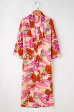 Load image into Gallery viewer, Pink Floral Allover Print Open Front Belted Duster Kimono
