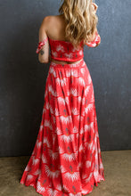 Cargar imagen en el visor de la galería, Red Floral Shirred Off Shoulder Crop Top and Slit Maxi Skirt Set
