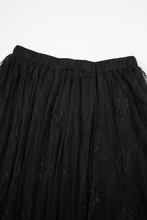 Load image into Gallery viewer, Black Lace Cascading Tiered High Waist Maxi Skirt
