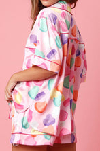 Load image into Gallery viewer, Pink Full Pattern Shirt and Shorts Satin Pajama Set
