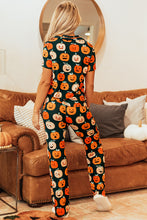 Cargar imagen en el visor de la galería, Orange Halloween Pattern Short Sleeve Shirt Pajama Set
