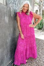 Cargar imagen en el visor de la galería, Hot Pink Leopard Print Ruffled Trim Tiered Maxi Dress
