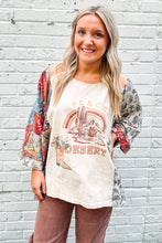 Load image into Gallery viewer, Multicolour Asymmetric Printed Patchwork Sleeve Peace Desert Graphic Top
