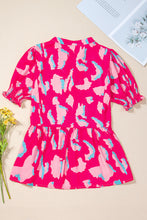 Cargar imagen en el visor de la galería, Rose Abstract Print Smocked Puff Sleeve V Neck Blouse
