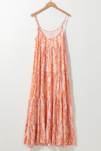 Cargar imagen en el visor de la galería, Orange Abstract Print Spaghetti Straps Backless Tiered Maxi Dress
