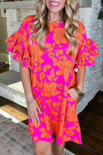 Load image into Gallery viewer, Pink Voluminous Ruffled Sleeve Floral Dress
