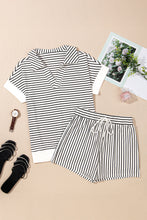 Load image into Gallery viewer, Black Stripe V Neck Tee and Casual Short Set
