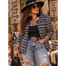 Cargar imagen en el visor de la galería, Chicos Aztec Tribal 100% Cotton Black &amp; White Printed Open Jacket
