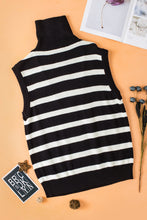 Cargar imagen en el visor de la galería, Black Stripe Zipped Collar Knit Sweater Tank
