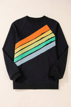 Load image into Gallery viewer, Black Rainbow Raglan Sleeve Crew Neck Plus Size Sweatshirt
