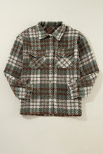 Cargar imagen en el visor de la galería, Mist Green Plaid Print Chest Pockets Turn Down Collar Shacket
