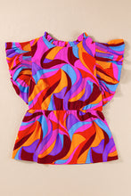 Cargar imagen en el visor de la galería, Orange Abstract Print Flutter Sleeve Peplum Blouse
