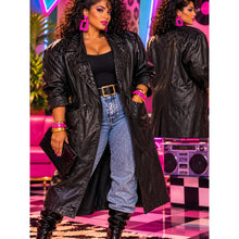 Cargar imagen en el visor de la galería, Vintage 80s Winlet 100% Genuine Leather Damask Print Black Abstract Coat
