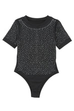 Load image into Gallery viewer, Black Rhinestone Allover Round Neck Short Sleeve Bodysuit
