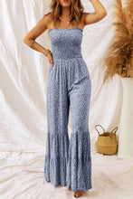 Cargar imagen en el visor de la galería, Dusk Blue Thin Straps Smocked Bodice Wide Leg Floral Jumpsuit
