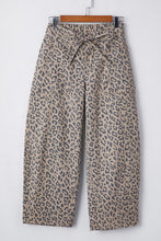 Cargar imagen en el visor de la galería, Khaki Leopard Printed Drawstring Elastic Waistband Pocketed Barrel Jeans
