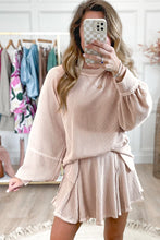 Load image into Gallery viewer, Jet Stream Corded Lantern Sleeve Top High Waist Ruffled Mini Skirt Set
