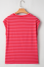 Load image into Gallery viewer, Red Stripe MAMA Graphic Cap Sleeve T Shirt
