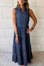 Load image into Gallery viewer, Real Teal Sleeveless Tiered Chambray Maxi Dress
